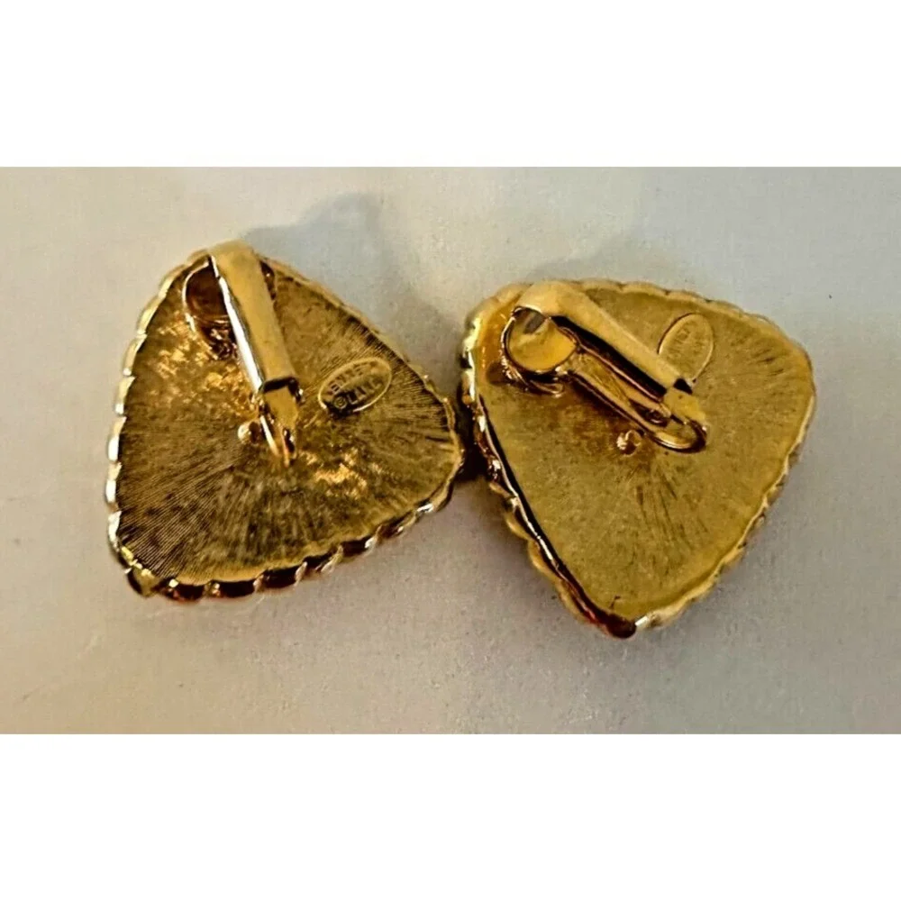 Kenneth J Lane Earrings Clip On Black Triangle Gold Twist Edge Signed Stunning - Picture 4 of 9